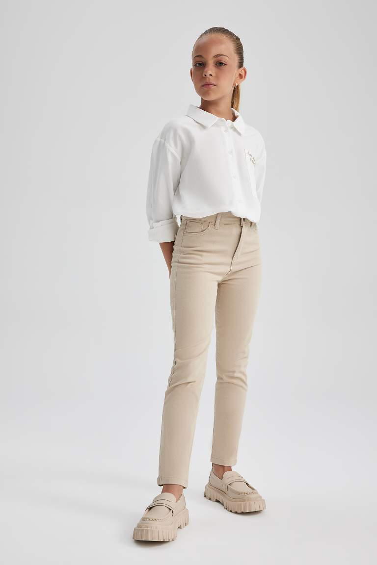 Girl Beige Slim Fit School Trousers