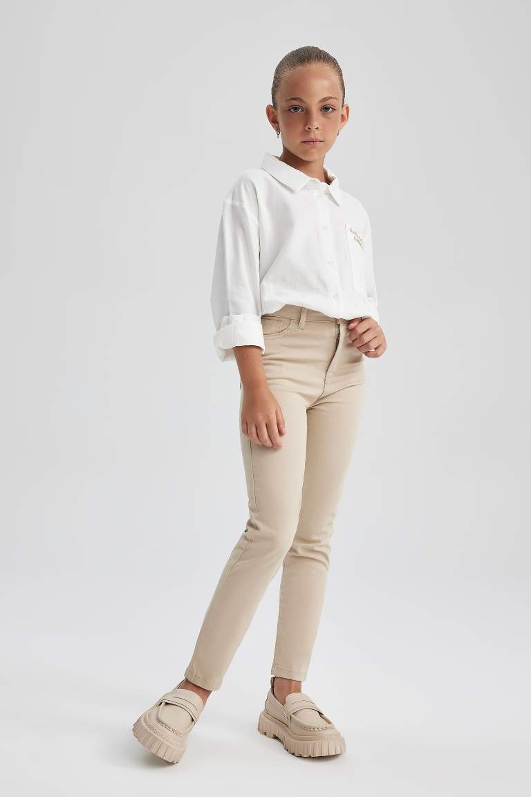 Girl Beige Slim Fit School Trousers