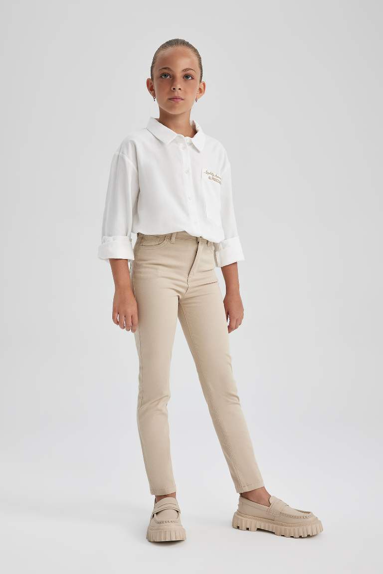 Girl Beige Slim Fit School Trousers