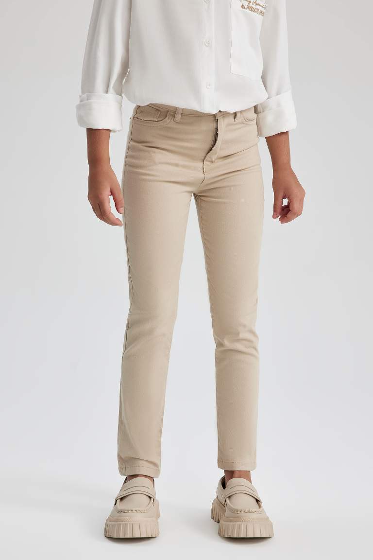 Girl Beige Slim Fit School Trousers