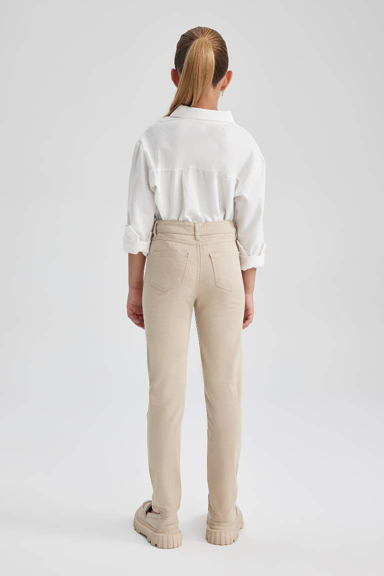 Girl Beige Slim Fit School Trousers