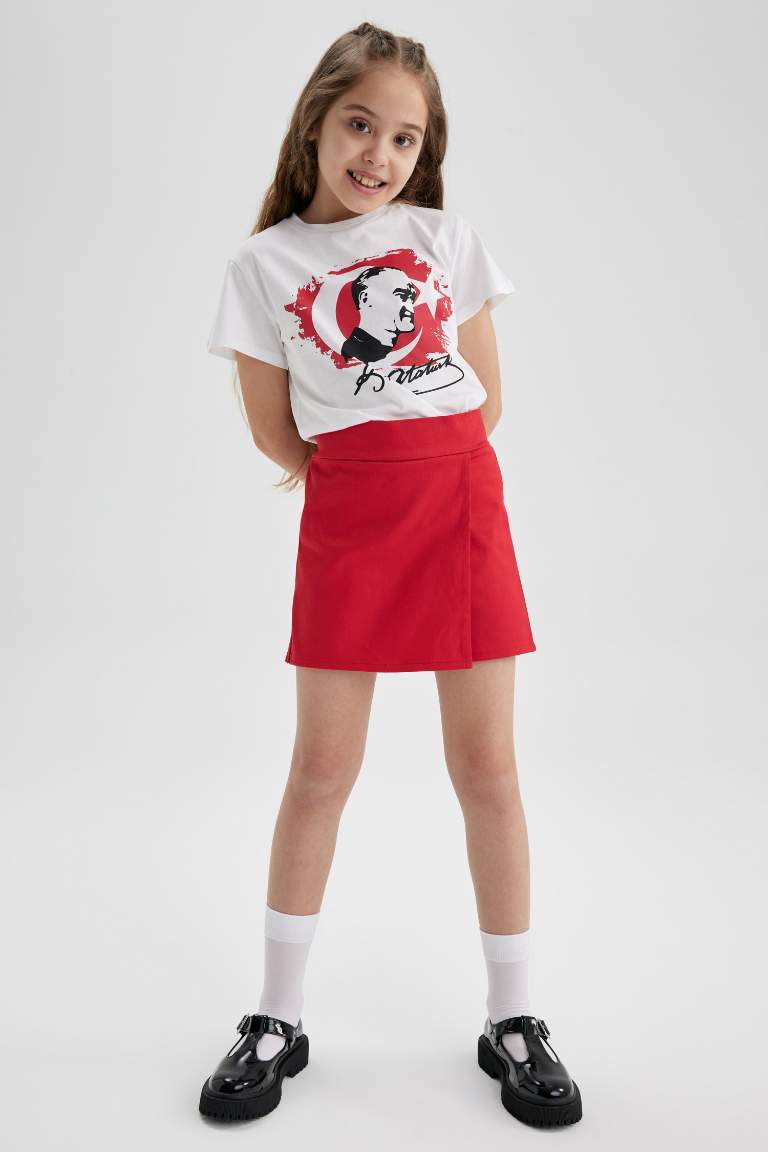 Girl Child Red Shorts Skirt Socks 2-Pack Set