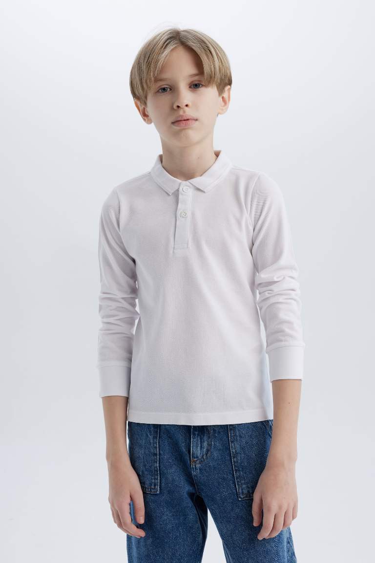 Boy Pique Basic Long Sleeve Polo T-Shirt