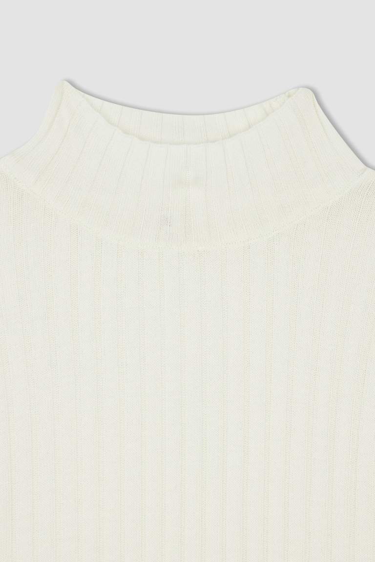 Slim Fit Yarım Balıkçı Yaka Basic Fitilli Triko Kazak