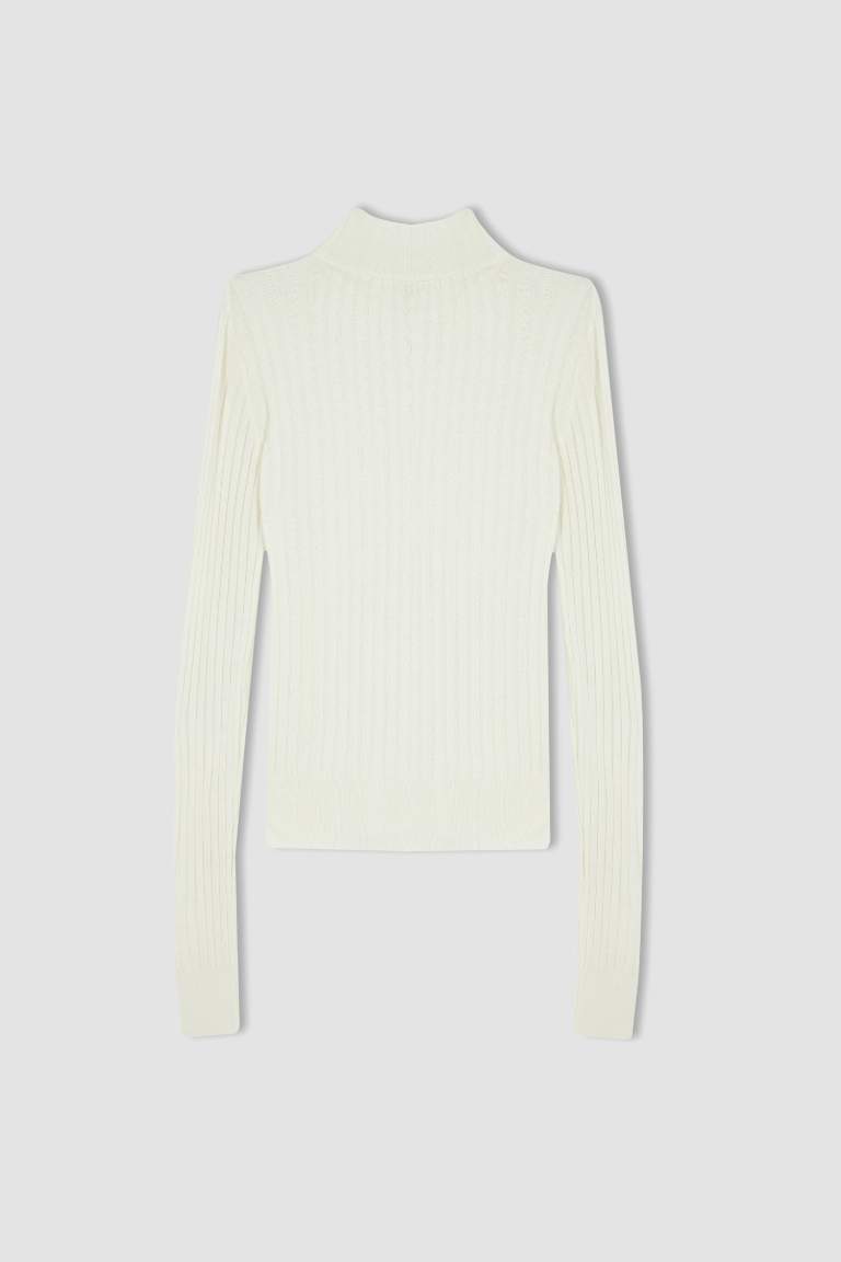 Slim Fit Yarım Balıkçı Yaka Basic Fitilli Triko Kazak