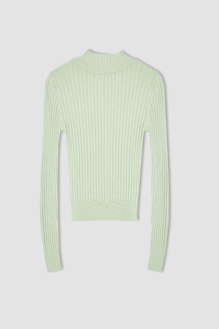 Slim Fit Yarım Balıkçı Yaka Basic Fitilli Kazak