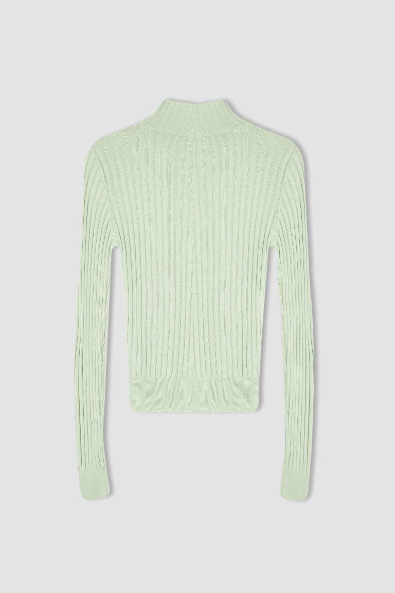 Slim Fit Yarım Balıkçı Yaka Basic Fitilli Kazak