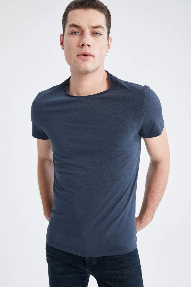 Slim Fit Crew Neck Basic Short Sleeve Cotton T-Shirt