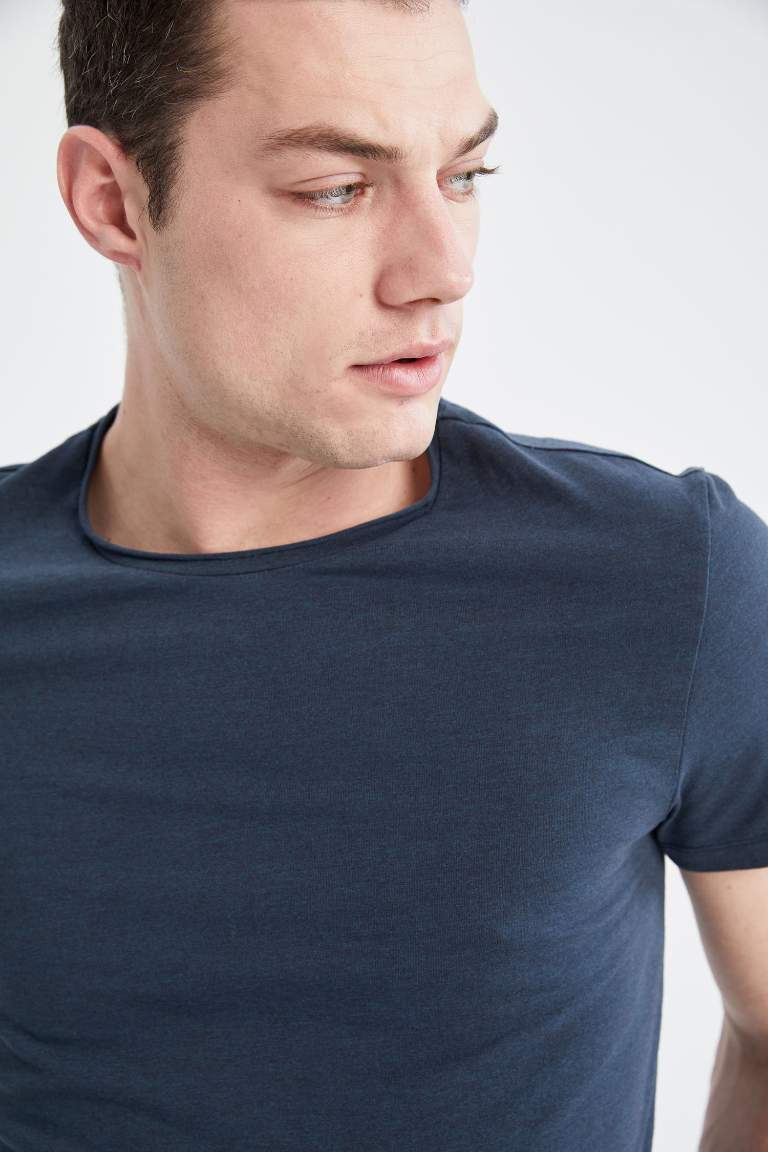 Slim Fit Crew Neck Basic Short Sleeve Cotton T-Shirt