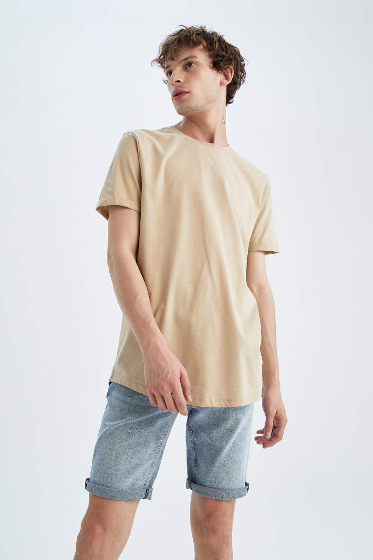 Long Fit Uzun Bisiklet Yaka Basic %100 Pamuk Tişört