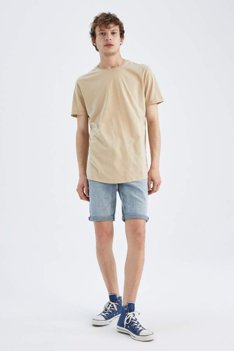 Long Fit Uzun Bisiklet Yaka Basic %100 Pamuk Tişört