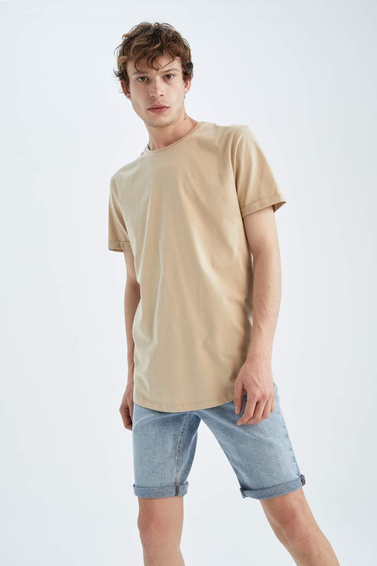 Long Fit Uzun Bisiklet Yaka Basic %100 Pamuk Tişört