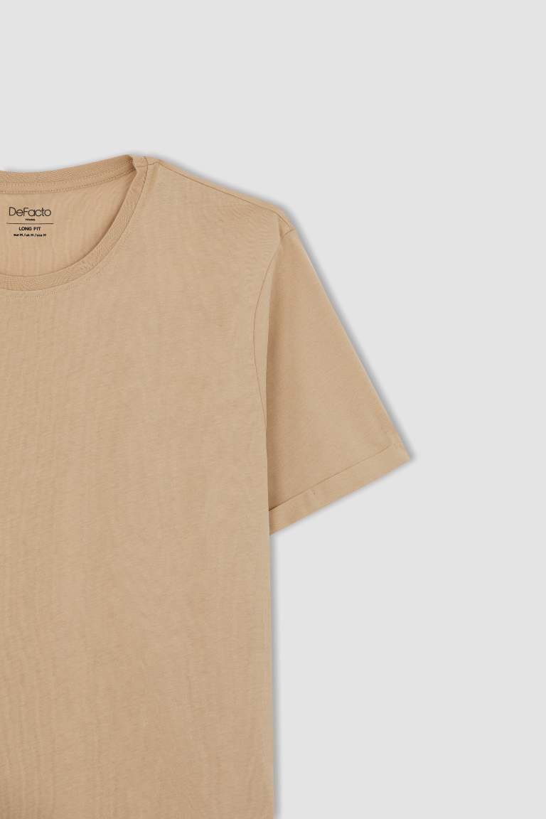 Long Fit Uzun Bisiklet Yaka Basic %100 Pamuk Tişört