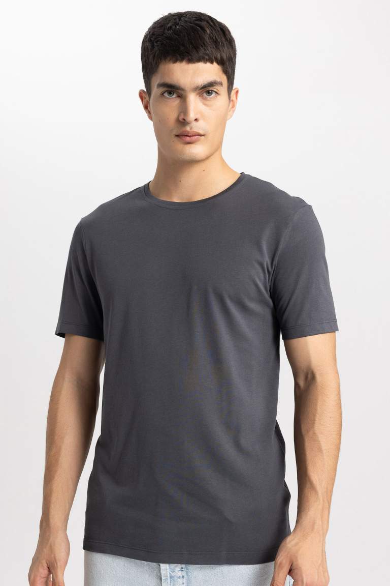 Slim Fit Crew Neck Short Sleeve Basic T-Shirt