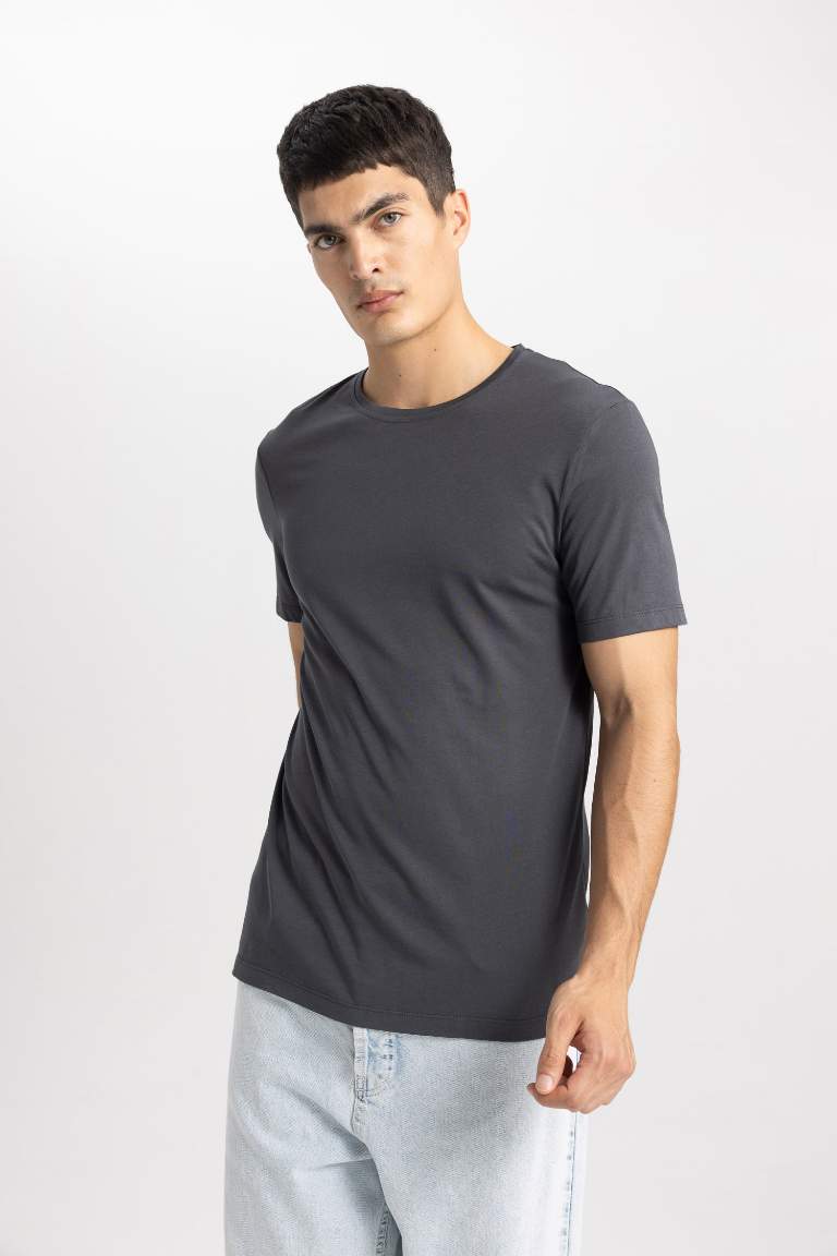 Slim Fit Crew Neck Short Sleeve Basic T-Shirt