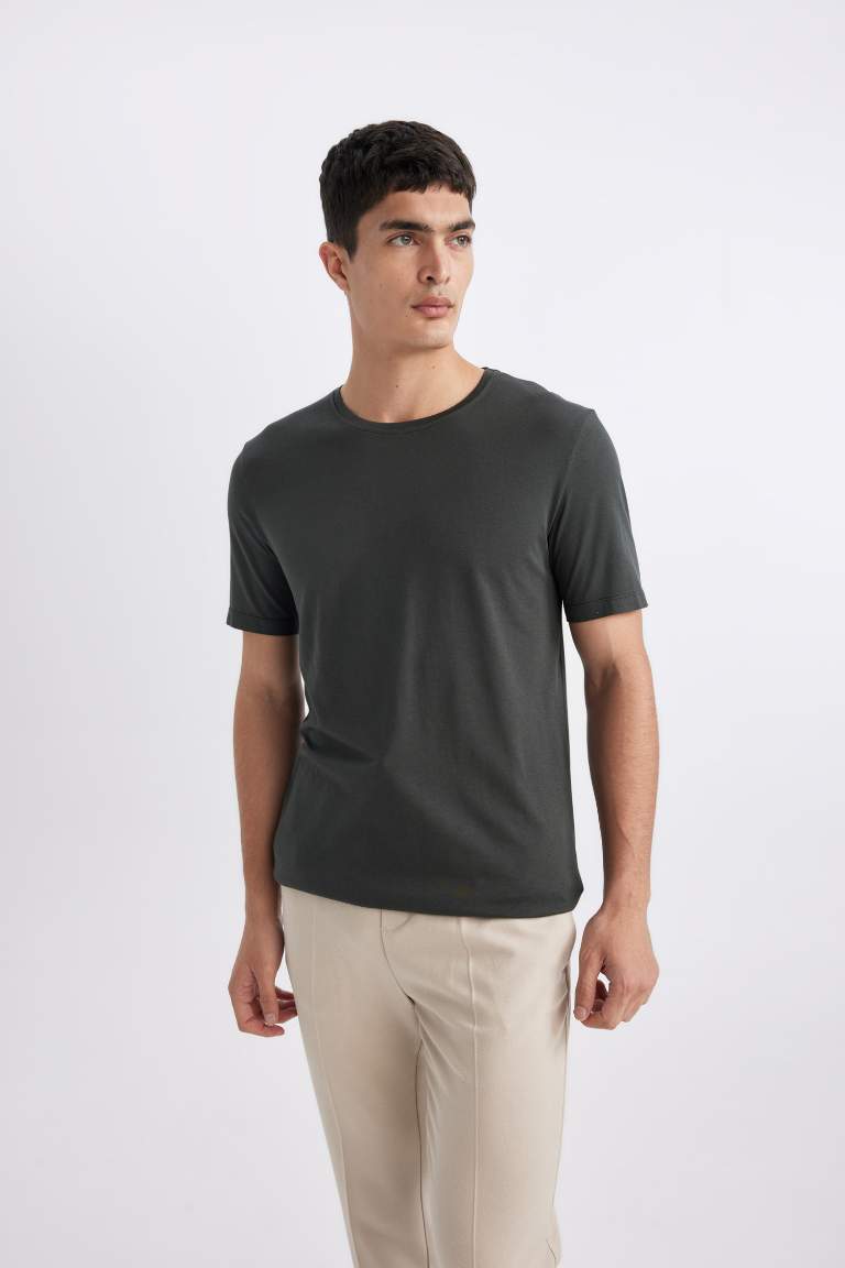 Slim Fit Crew Neck Short Sleeve Basic T-Shirt