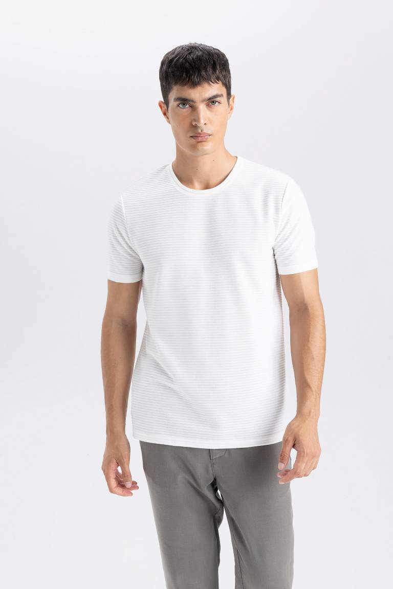 Slim Fit Crew Neck Basic White Short Sleeve T-Shirt