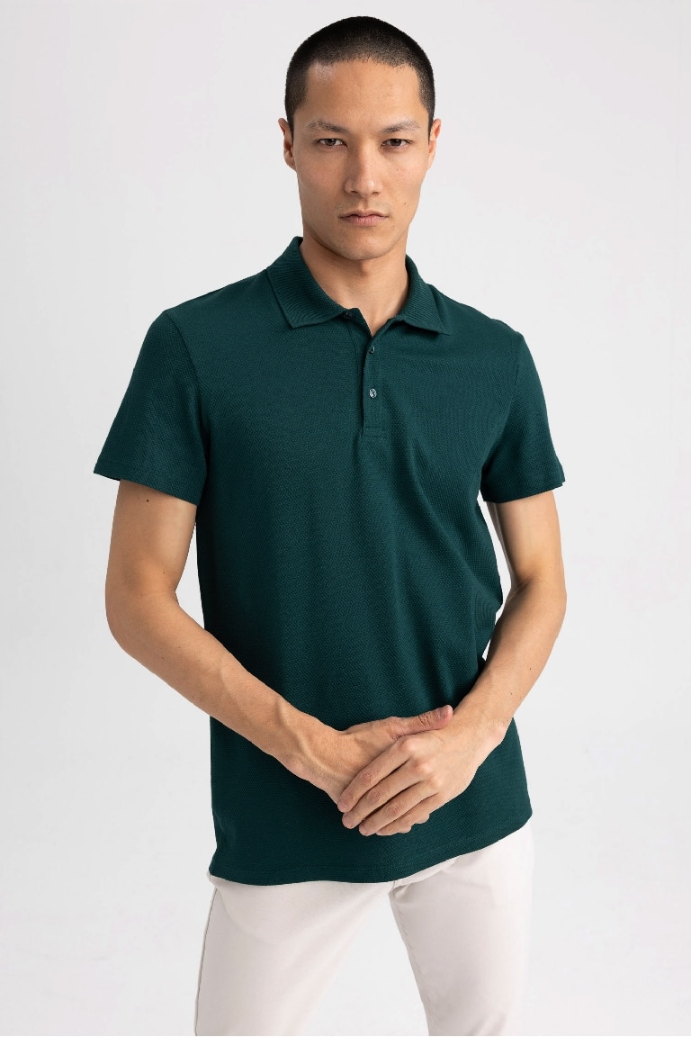 Slim Fit Dar Kesim Kısa Kollu Pamuklu Basic Düz Polo Tişört
