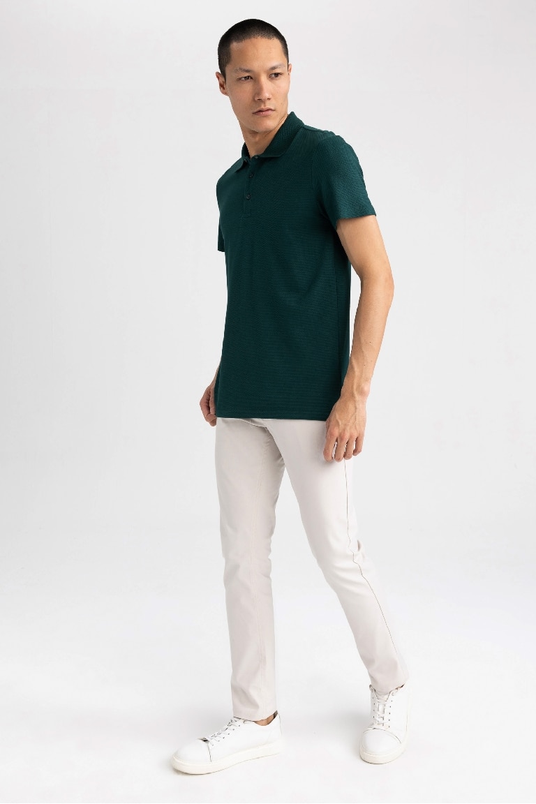 Slim Fit Dar Kesim Kısa Kollu Pamuklu Basic Düz Polo Tişört