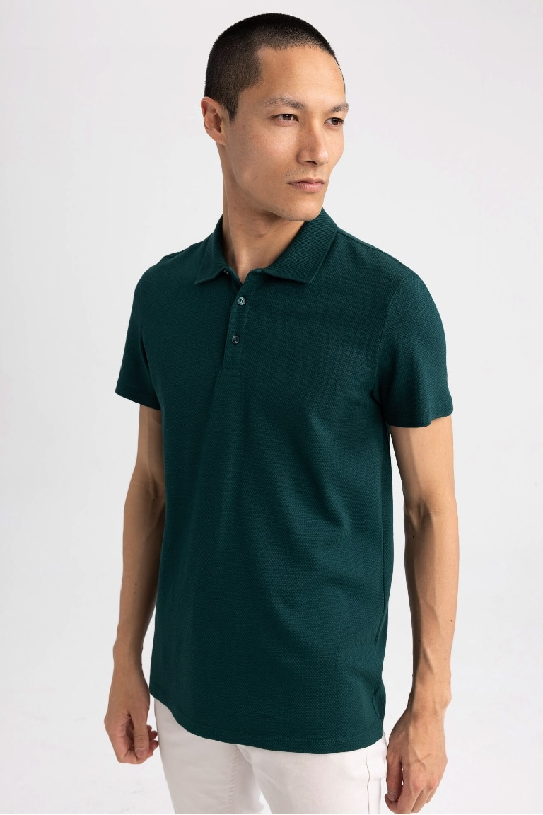 Slim Fit Dar Kesim Kısa Kollu Pamuklu Basic Düz Polo Tişört