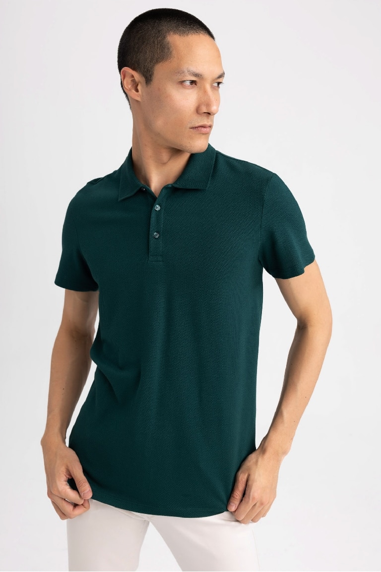 Slim Fit Dar Kesim Kısa Kollu Pamuklu Basic Düz Polo Tişört