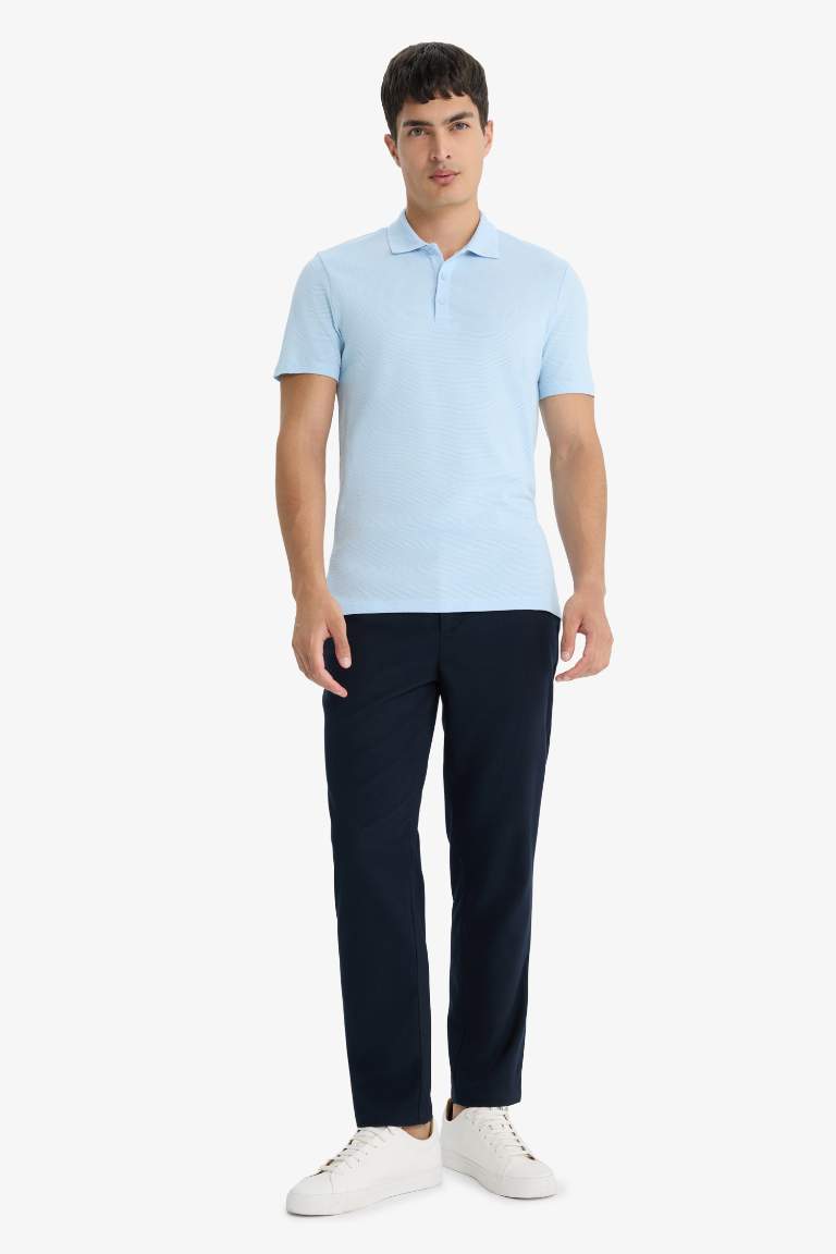 Slim Fit Dar Kesim Polo Yaka Kısa Kollu Pamuklu Modal Karışımlı Basic Düz Tişört