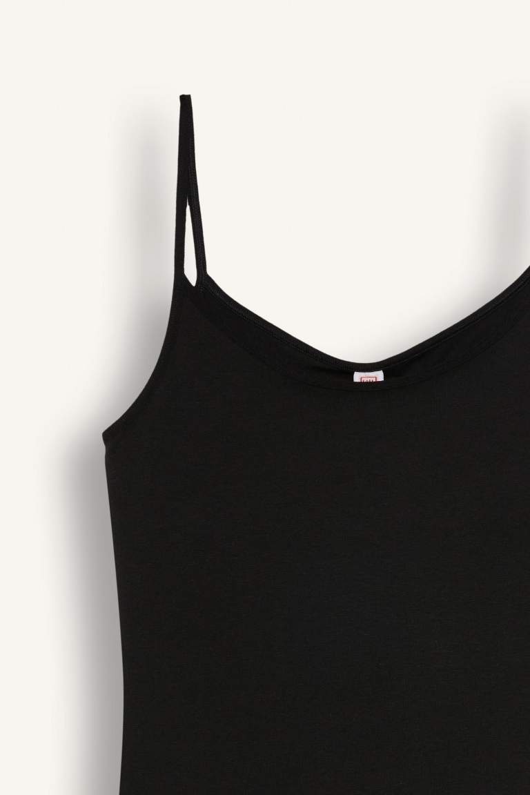 Fall in Love Cotton Thin Strap Black Undershirt