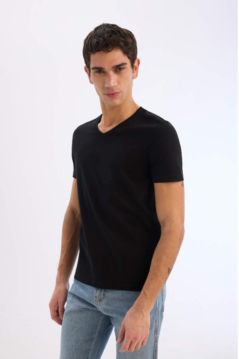 Slim Fit V Neck Basic Short Sleeve T-Shirt