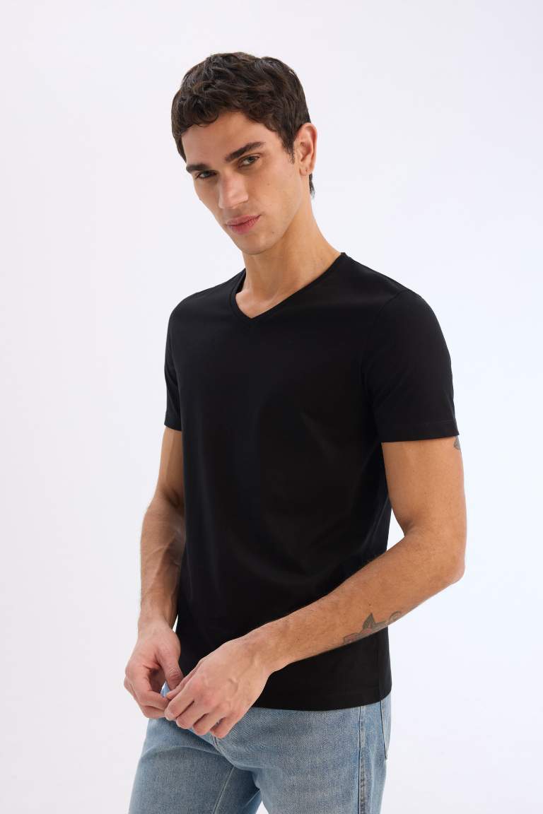 Slim Fit V Neck Basic Short Sleeve T-Shirt