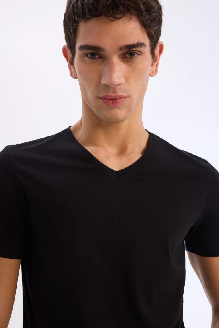 Slim Fit V Neck Basic Short Sleeve T-Shirt