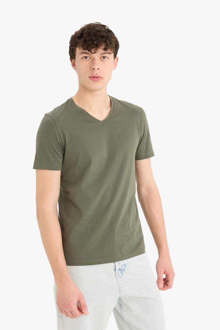 Slim Fit Narrow Cut V-Neck Short Sleeve T-Shirt