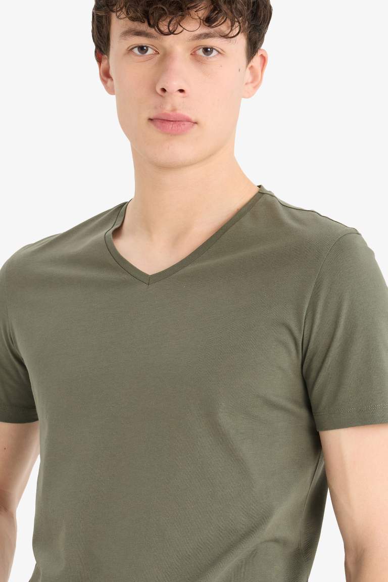 Slim Fit Narrow Cut V-Neck Short Sleeve T-Shirt