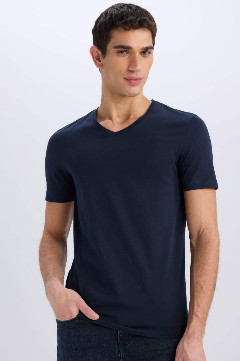 Slim Fit V Neck Basic Short Sleeve T-Shirt