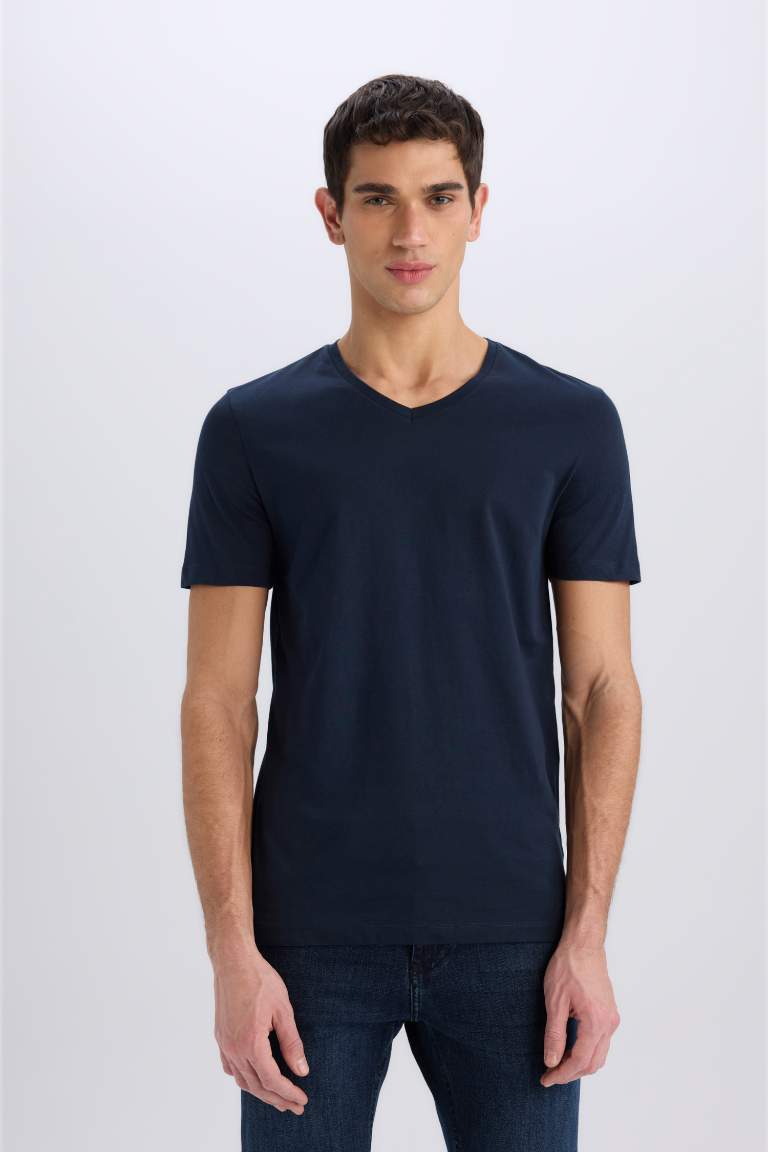 Slim Fit V Neck Basic Short Sleeve T-Shirt