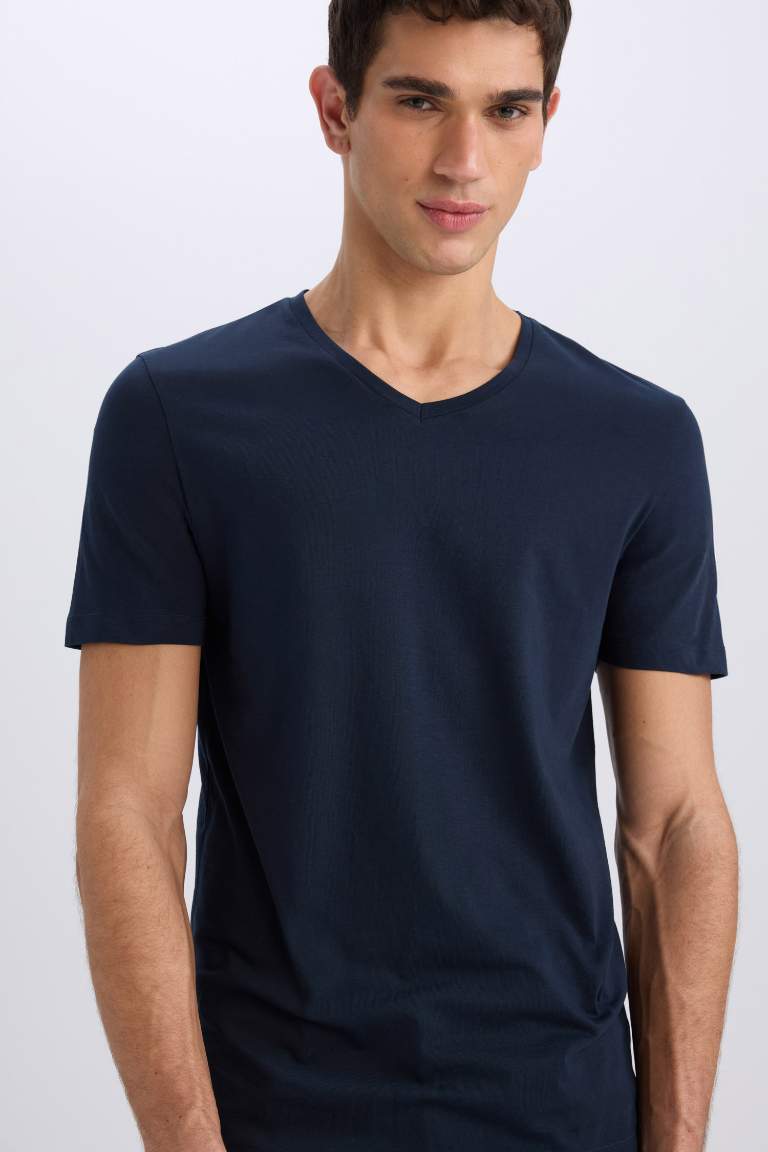 Slim Fit V Neck Basic Short Sleeve T-Shirt