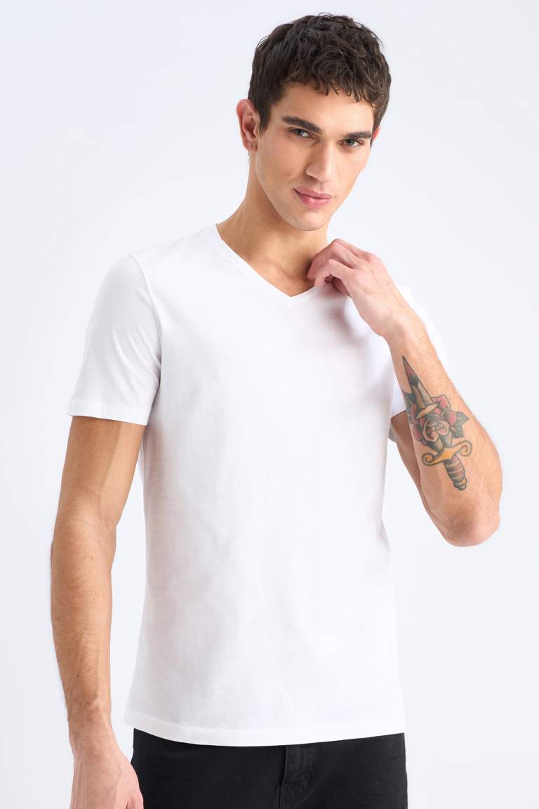 Slim Fit V Neck Basic Short Sleeve T-Shirt