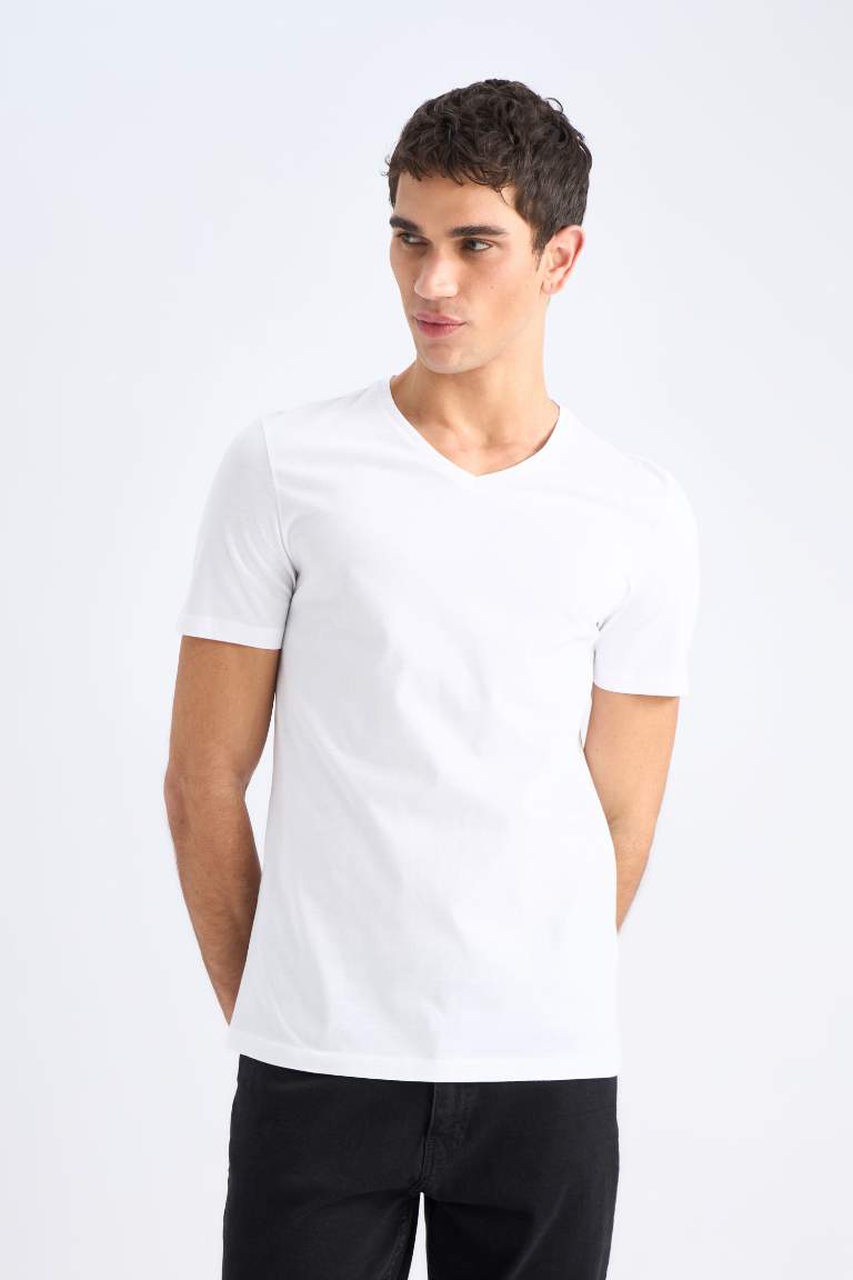 Slim Fit V Neck Basic Short Sleeve T-Shirt