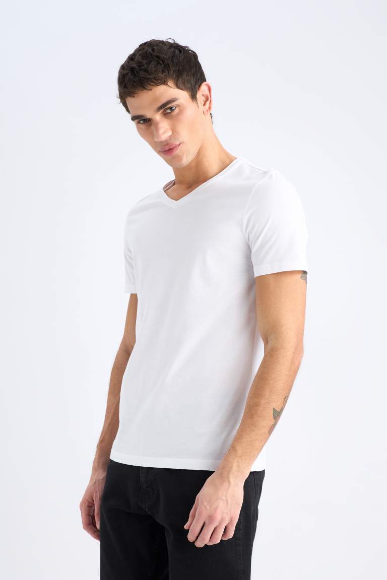 Slim Fit V Neck Basic Short Sleeve T-Shirt