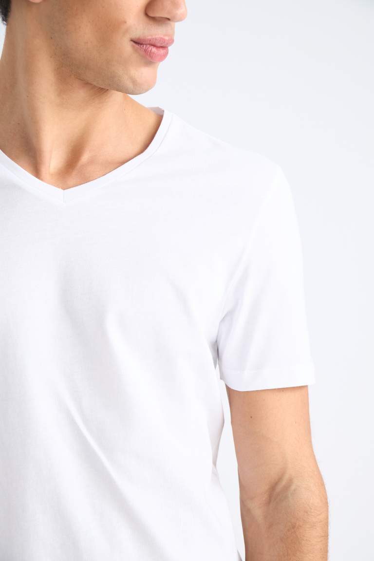 Slim Fit V Neck Basic Short Sleeve T-Shirt