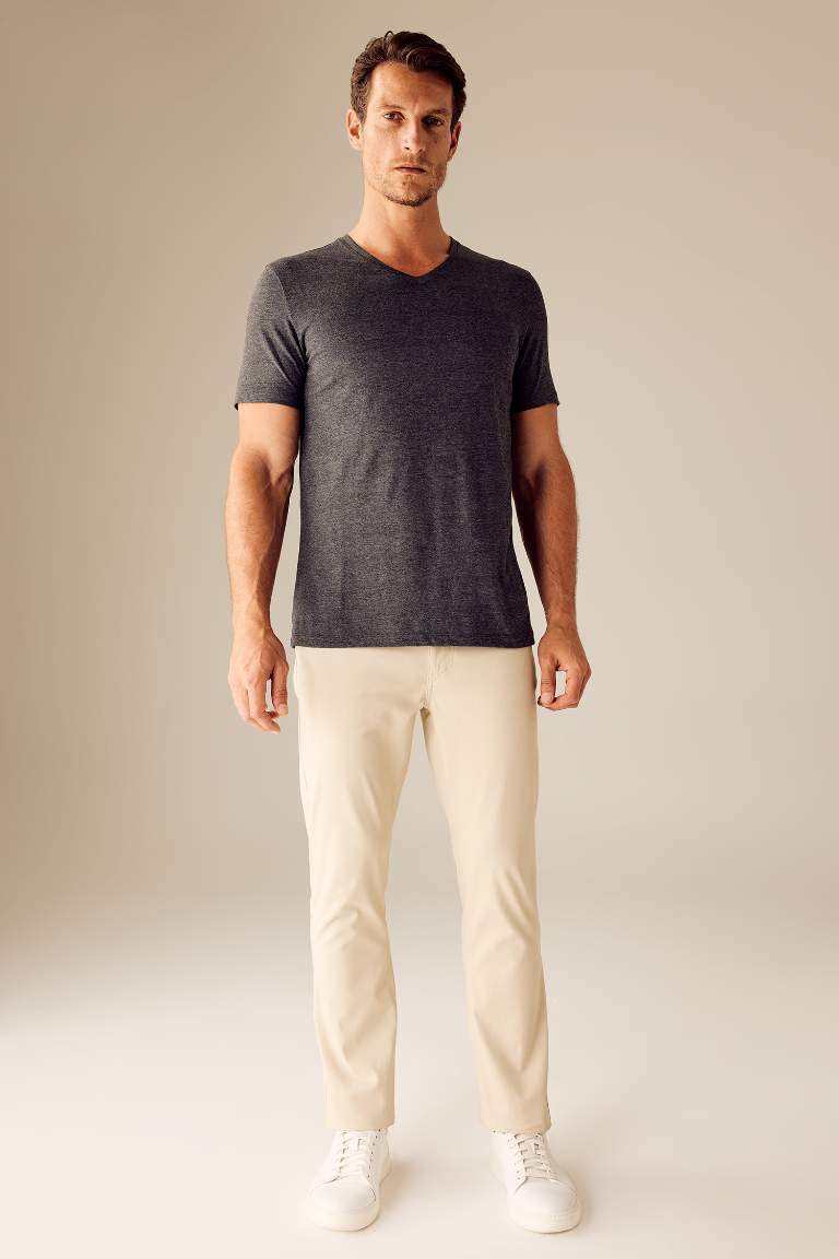 Slim Fit V Neck Basic T-Shirt