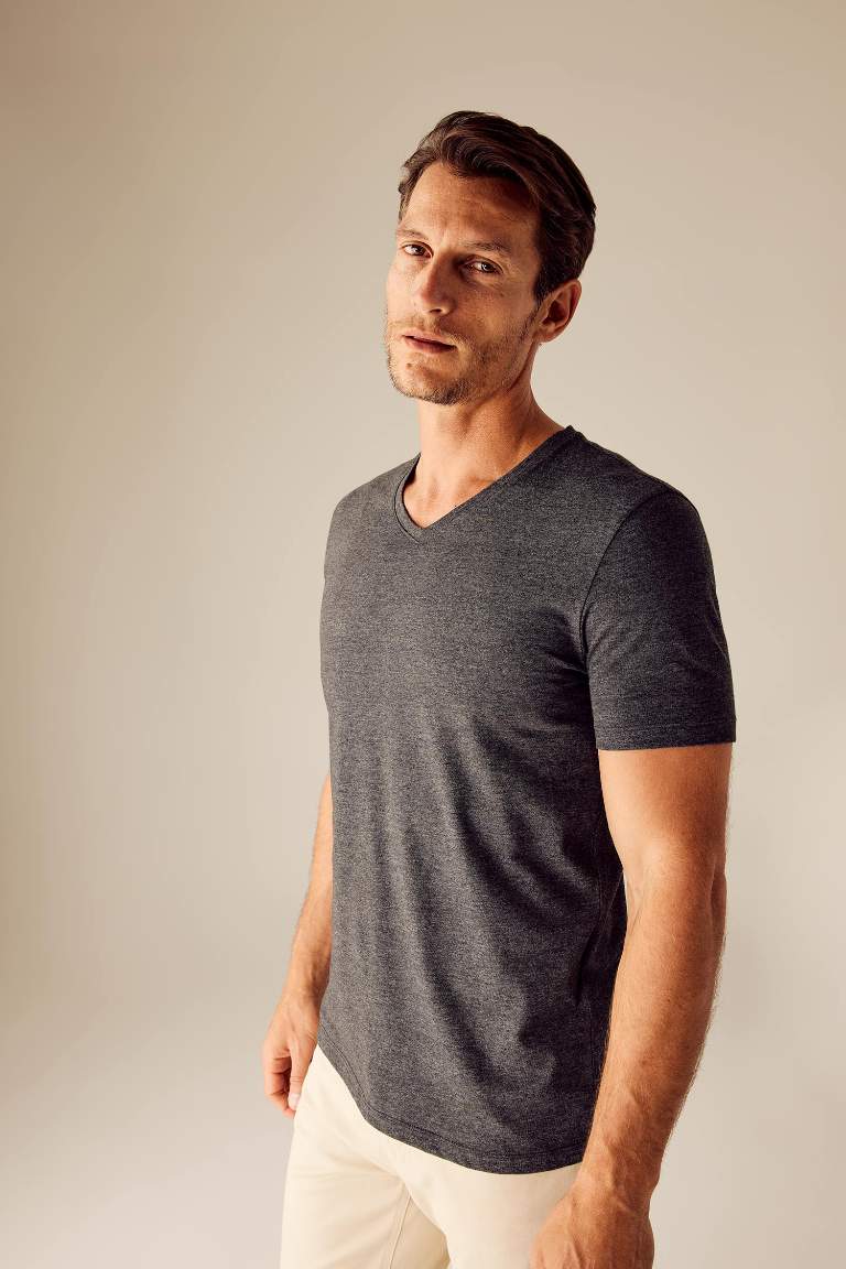 Slim Fit V Neck Basic T-Shirt