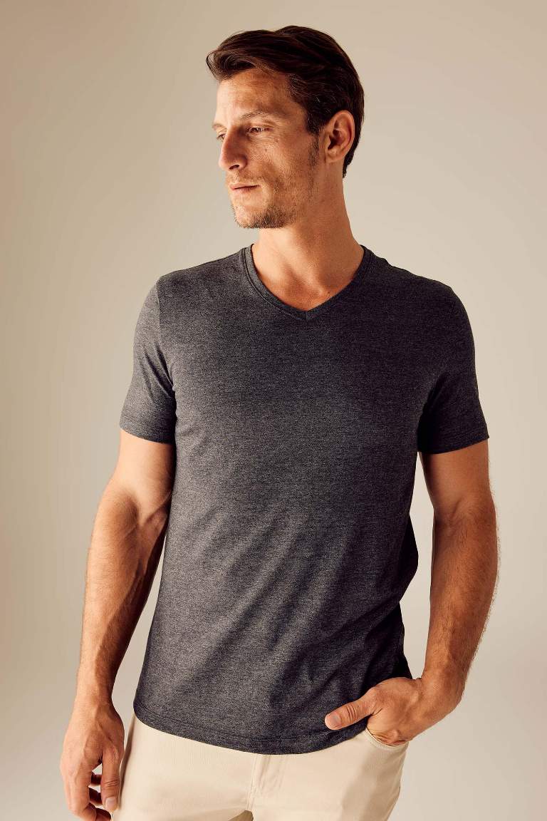 Slim Fit V Neck Basic T-Shirt