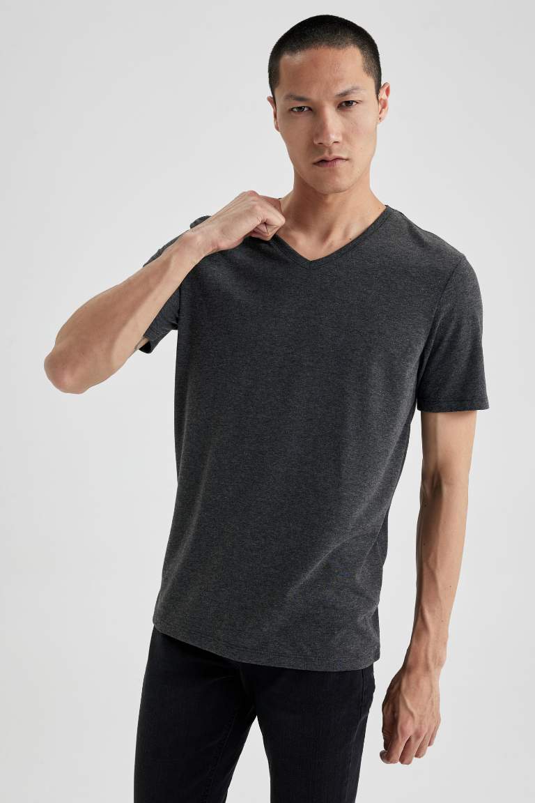 Slim Fit V Neck Basic T-Shirt