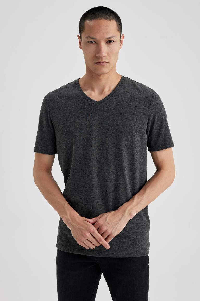 Slim Fit V Neck Basic T-Shirt