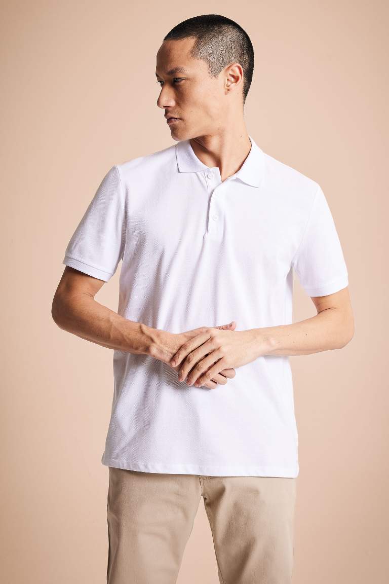 Regular Fit Polo Neck Basic Short Sleeve T-Shirt