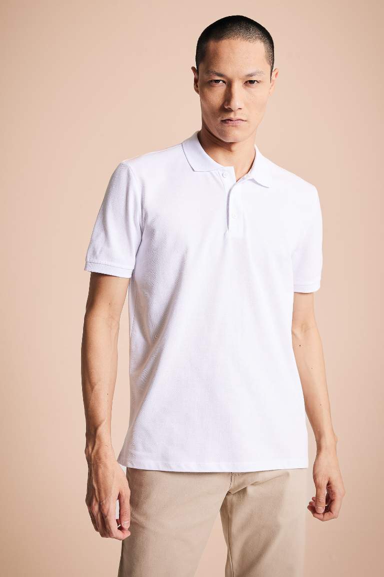 Regular Fit Polo Neck Basic Short Sleeve T-Shirt