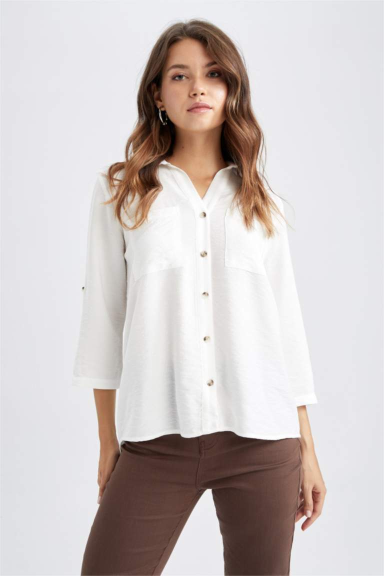 Chemisier Blanc Lauren Duvat Taille 14 - Épaulettes, Poches, Polyester, Occasion