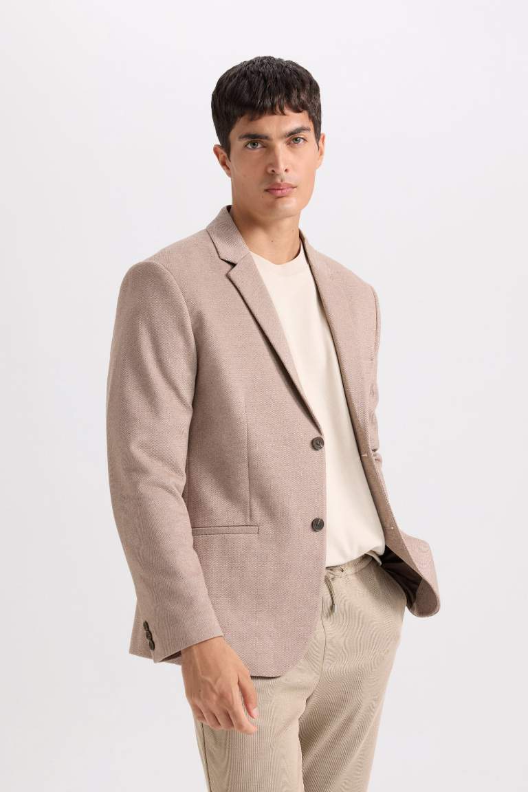 Slim Fit Dar Kesim Astarlı Düğmeli Blazer Ceket