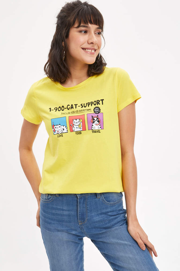 Yellow WOMAN Printed T-shirt 1168919 | DeFacto