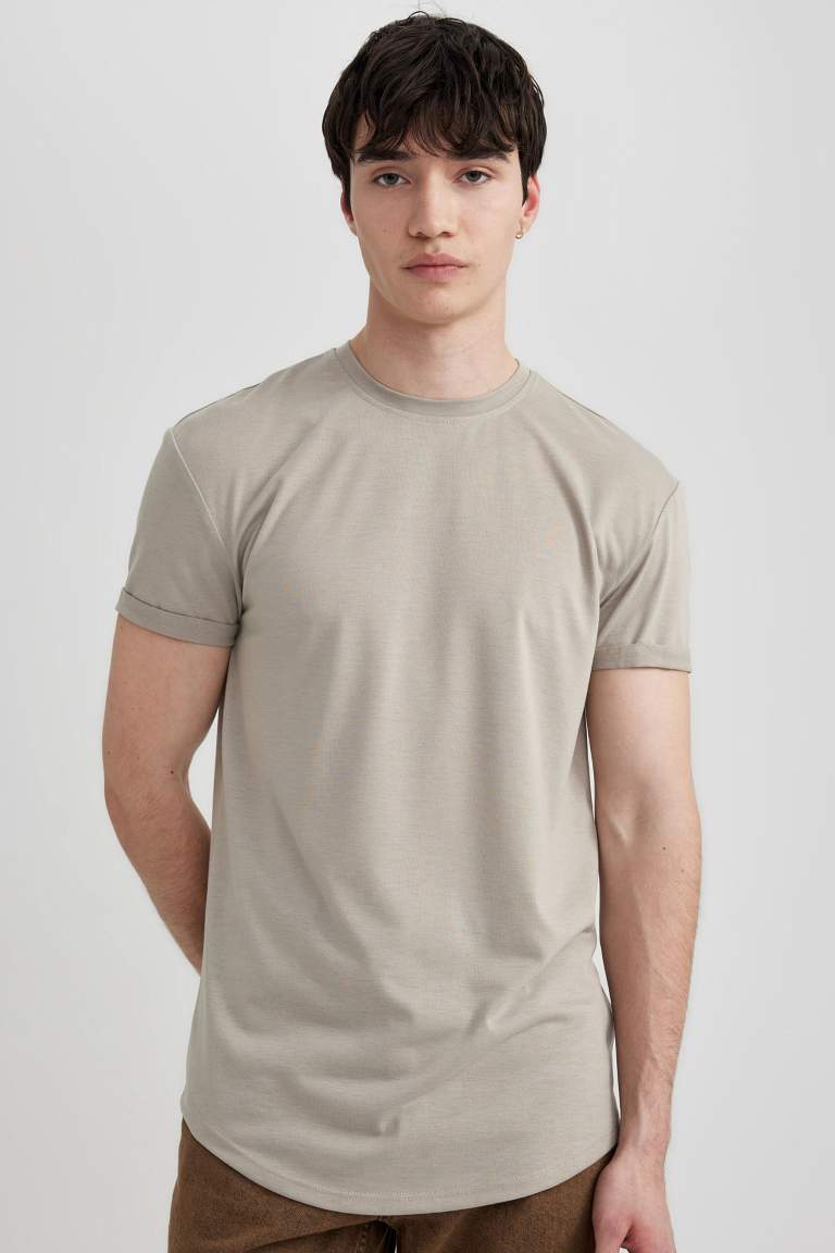 Long Muscle Fit Crew Neck Basic T-Shirt